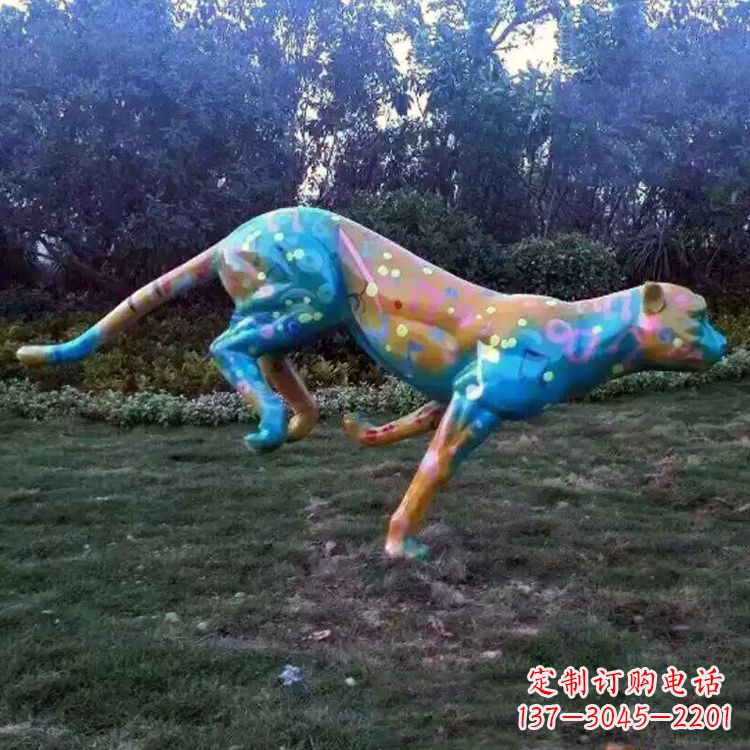 淮安玻璃钢彩绘豹子雕塑艺术精美动物摆件