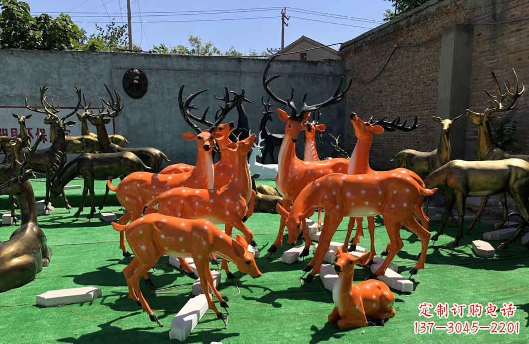 淮安玻璃钢彩绘梅花鹿雕塑别墅庭院仿真动物摆件
