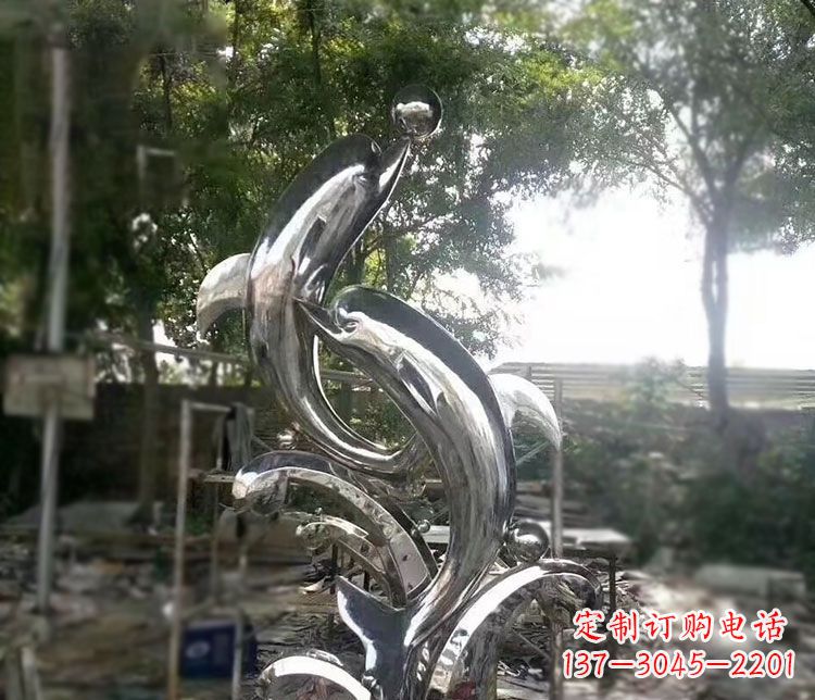淮安不锈钢海豚顶球雕塑