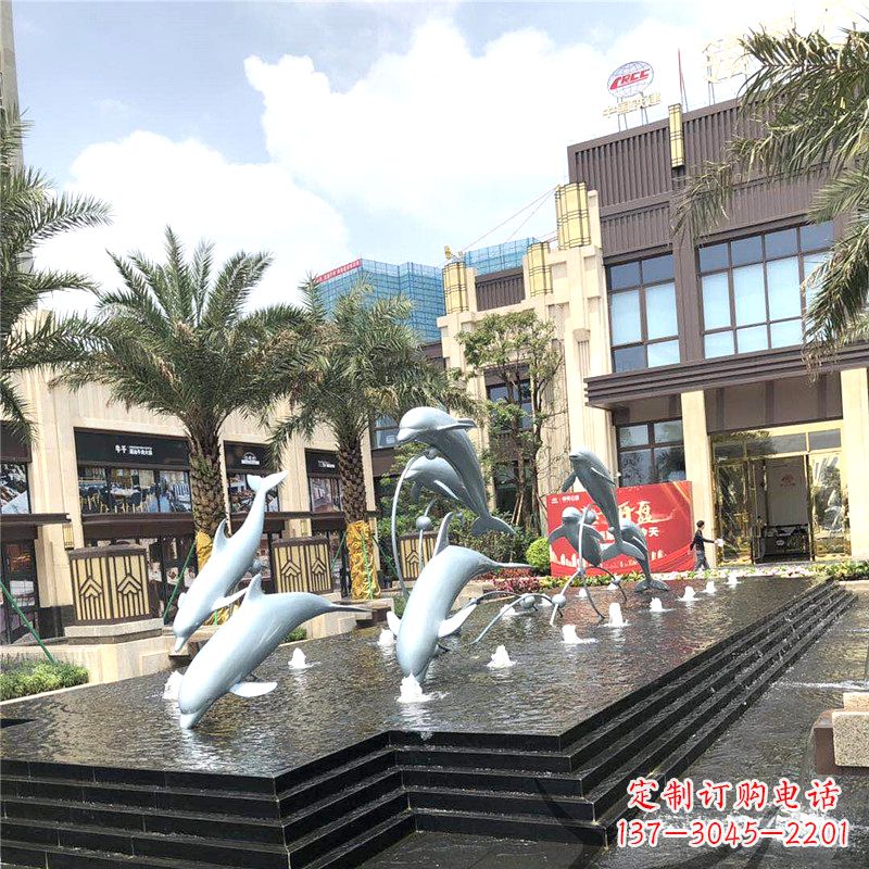 淮安不锈钢海豚喷泉-城市企业街道睡觉景观雕塑