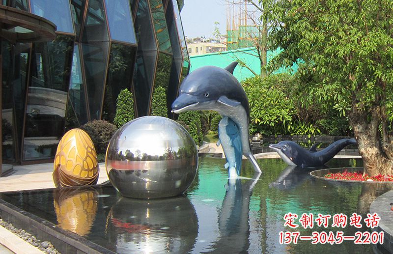 淮安不锈钢海豚景观雕塑创造精美绝伦的企业公园
