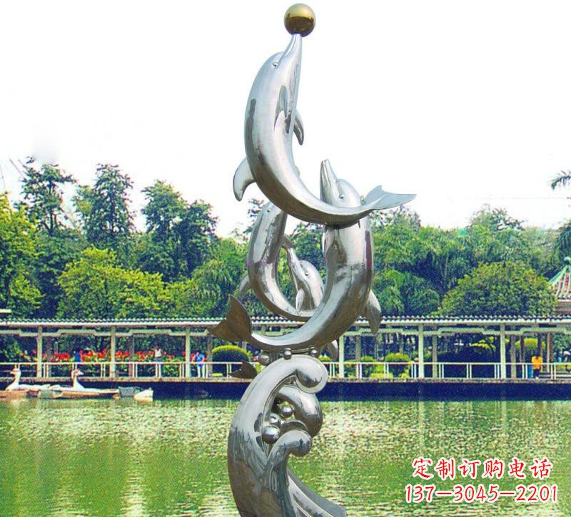 淮安不锈钢海豚戏球动物雕塑
