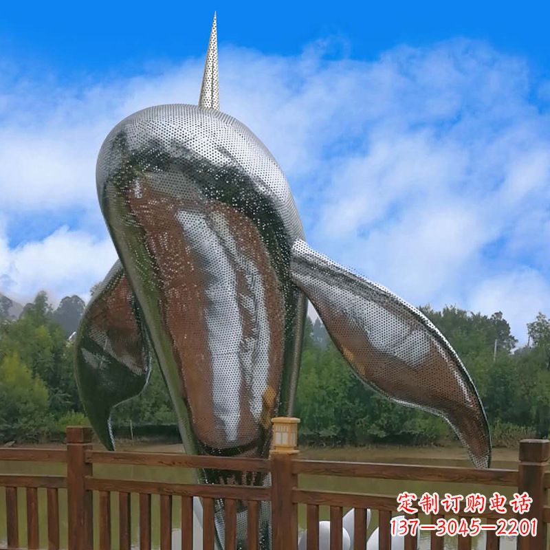 淮安不锈钢鲸鱼雕塑,大型海边公园水景动物景观雕塑