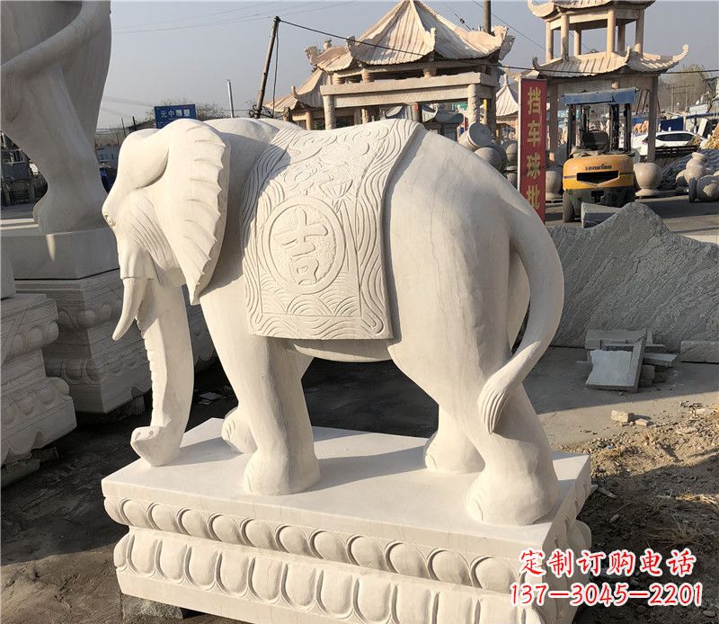 淮安大理石卷鼻如意大象雕塑
