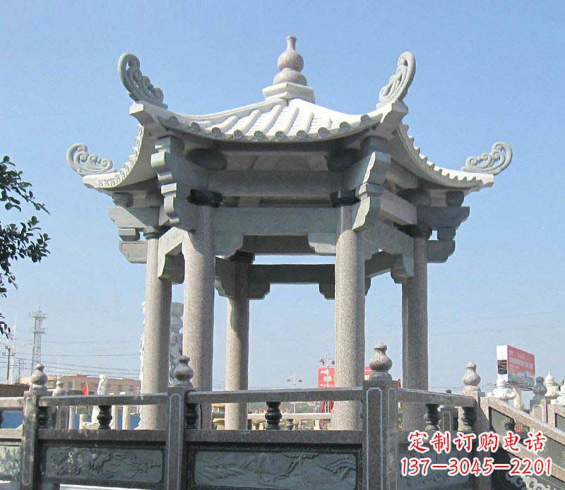 淮安大理石六角凉亭石雕 (2)