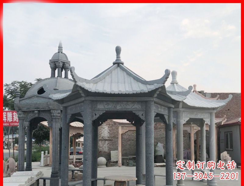 淮安大理石六角凉亭公园石雕 (5)
