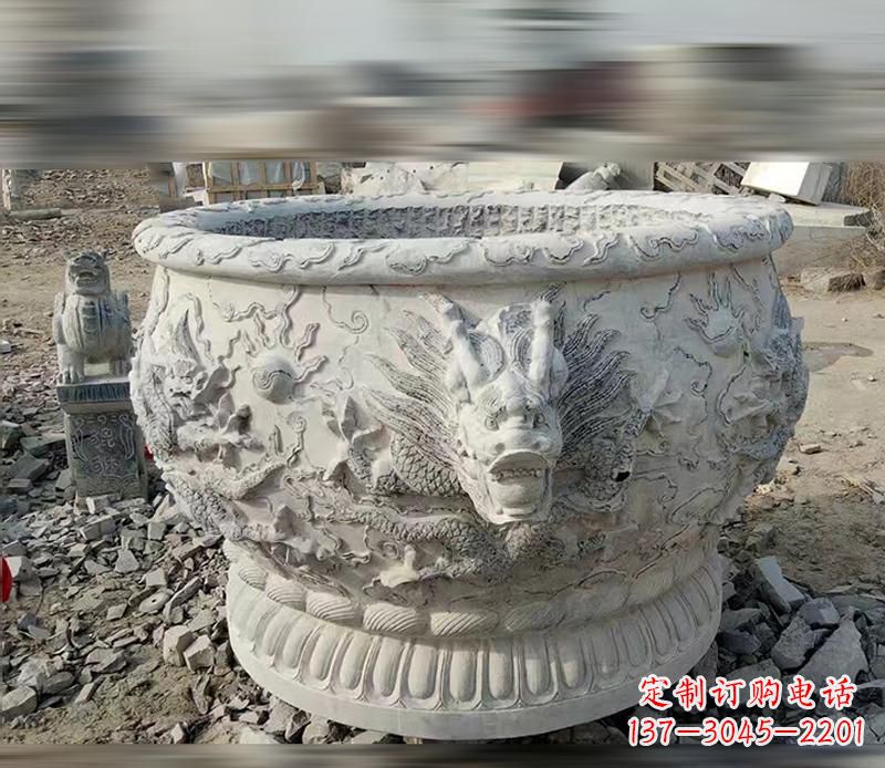 淮安大理石龙浮雕水缸