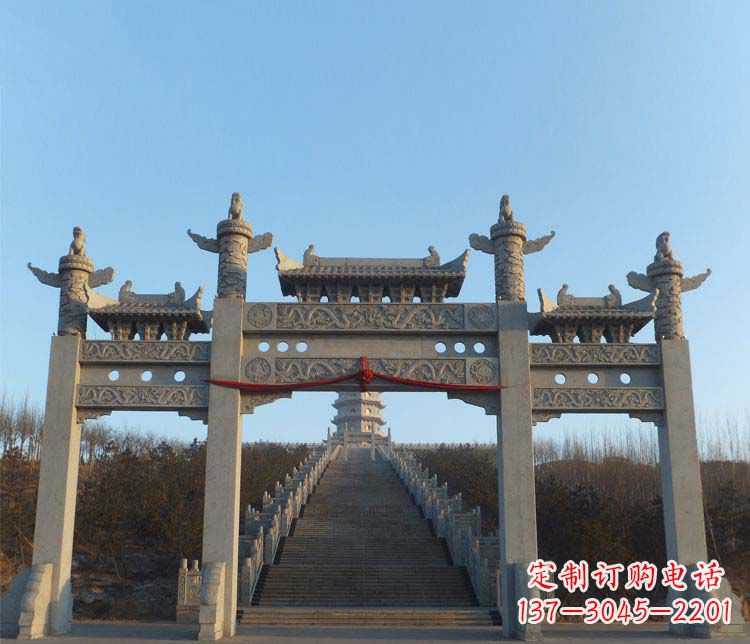 淮安精美大理石三门牌坊雕塑