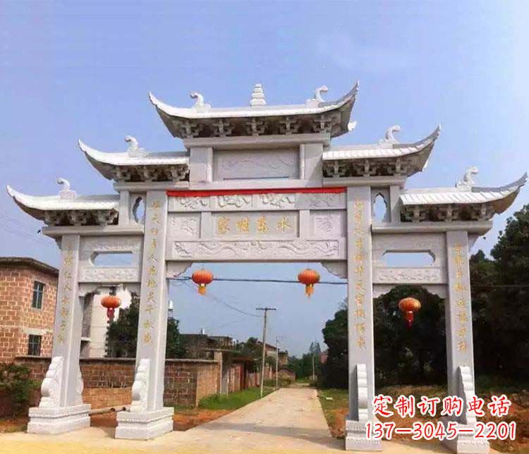 淮安大理石三门五楼石牌坊石雕 (2)