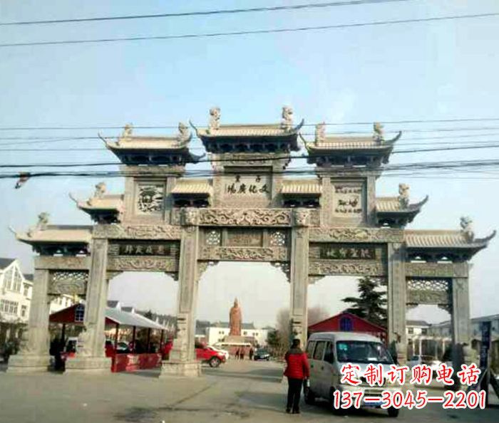 淮安大型五门石雕牌坊 (3)