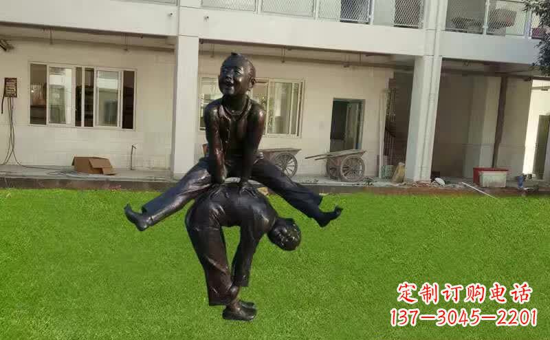 淮安卡通青少年跳马铜雕塑