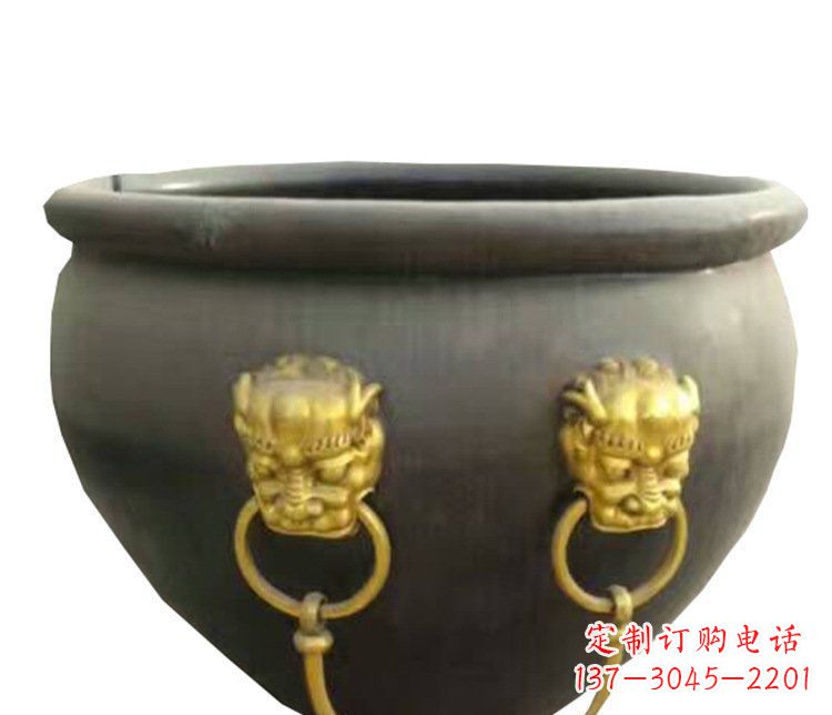 淮安仿古鎏金狮子头水缸铜雕塑
