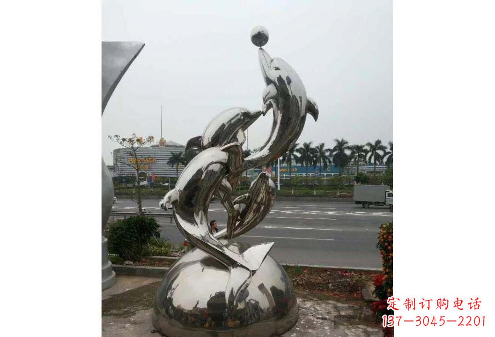 淮安海豚系列不锈钢顶球雕塑