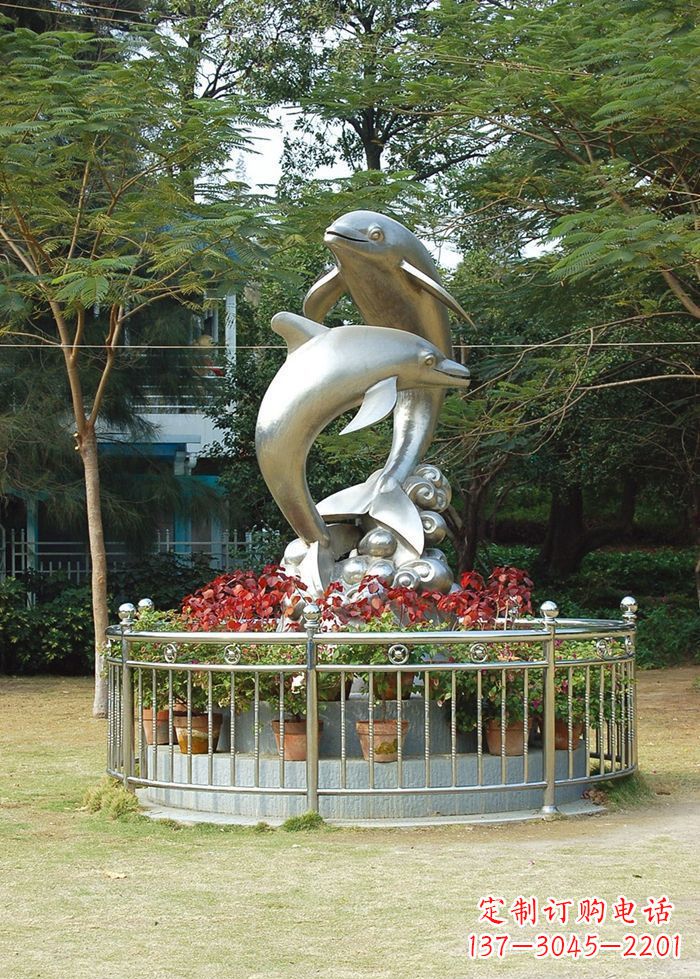淮安不锈钢踏浪海豚雕塑