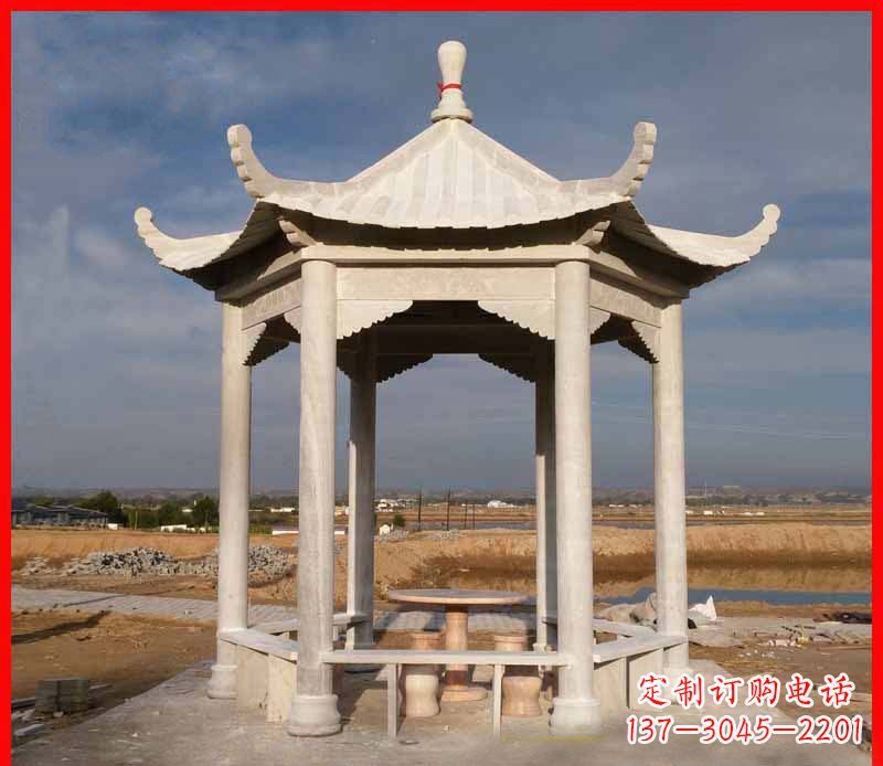 淮安公园大理石六角石雕凉亭 (2)