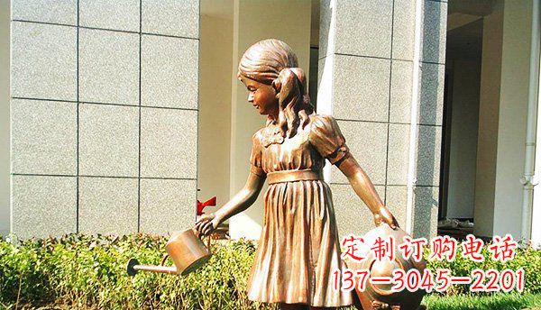 淮安可爱的公园小女孩铜雕