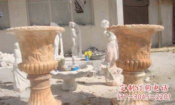 淮安公园景观晚霞红花盆石雕