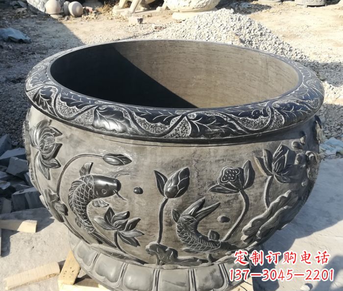 淮安青石仿古雕塑荷花水缸