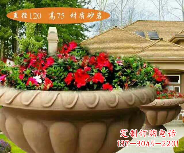 淮安公园砂岩花盆石雕花钵