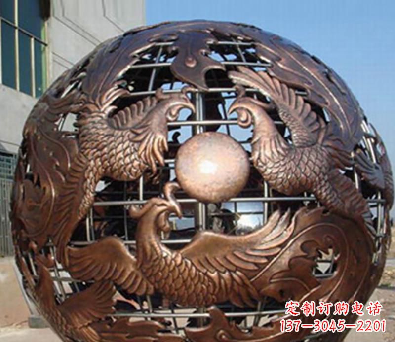 淮安广场不锈钢龙凤球景观雕塑