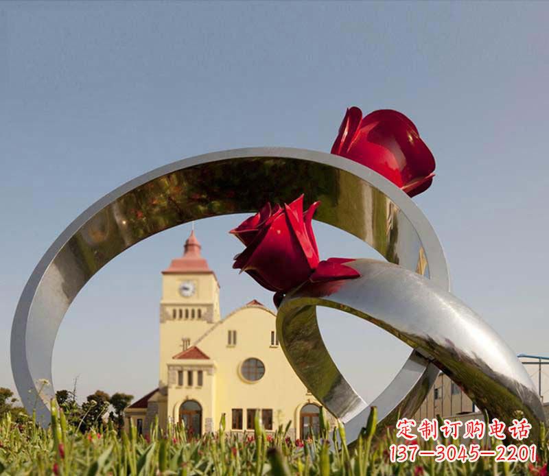 淮安广场不锈钢玫瑰戒指景观摆件雕塑