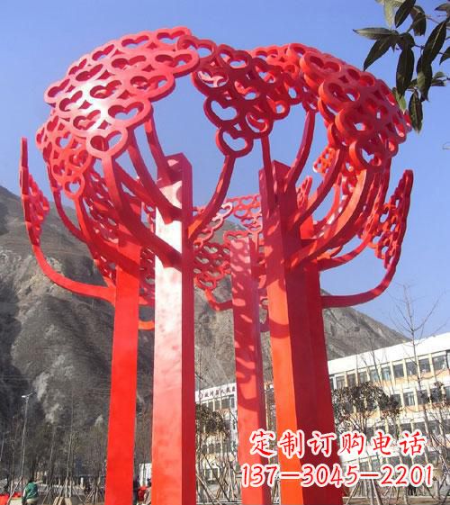 淮安广场不锈钢心形树叶大树雕塑