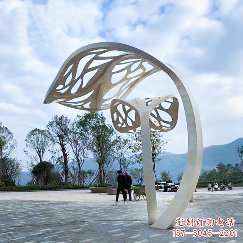 淮安广场大型不锈钢抽象树叶雕塑