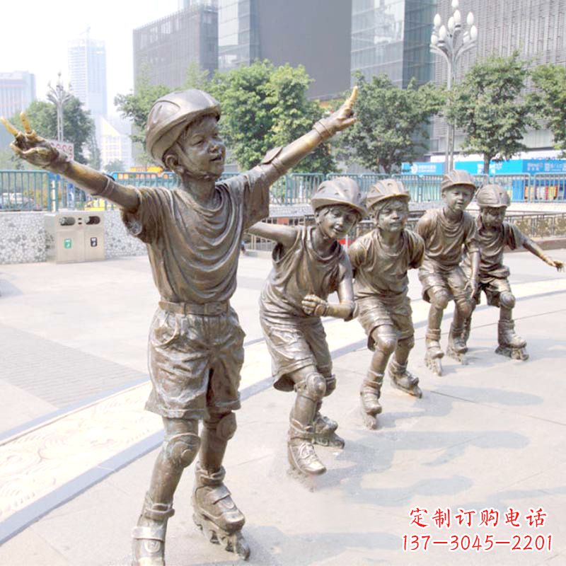 淮安精致巧雕的滑旱冰小孩雕塑