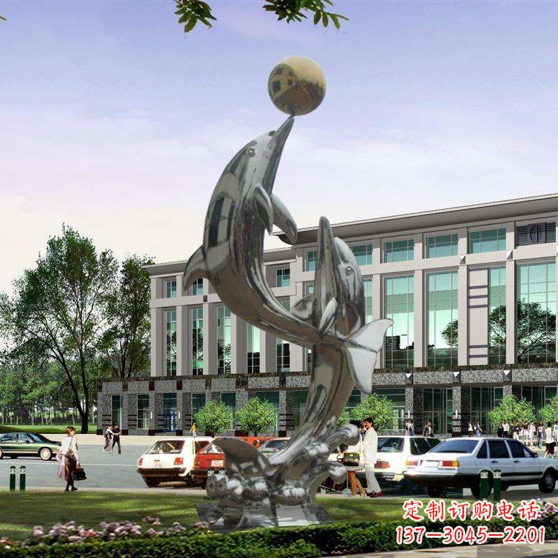 淮安海豚戏球不锈钢雕塑