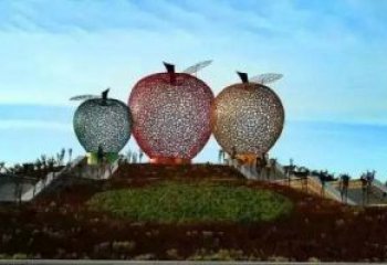 淮安广场不锈钢镂空苹果雕塑