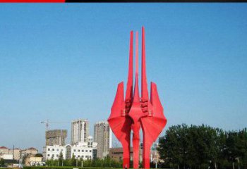 淮安广场红色不锈钢树叶雕塑
