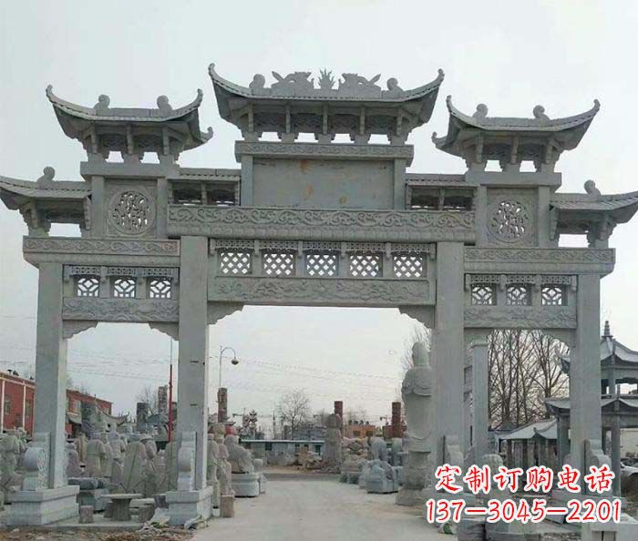 淮安三门牌坊石雕,精美汉风石雕装饰景区