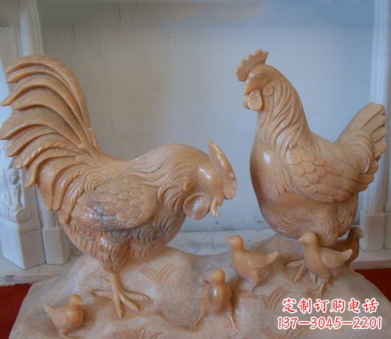 淮安中领雕塑--精致石雕母子鸡动物雕塑