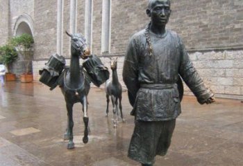 淮安中领雕塑专业定制古代人物小品毛驴铜雕