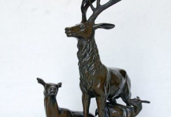 淮安艺术之美，母子鹿驯鹿铜雕