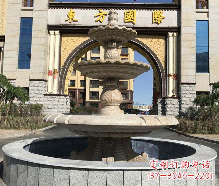 淮安三层欧式喷泉石雕，为小区增添质感