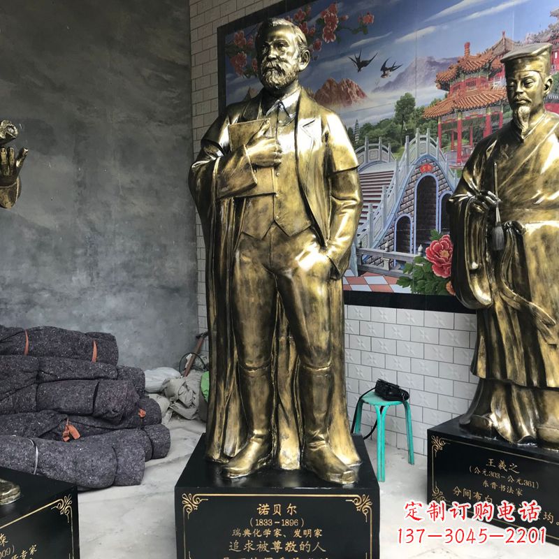 淮安世界名人瑞典著名化学家诺贝尔仿铜雕像