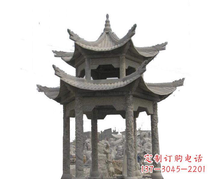 淮安双层仿古石雕凉亭 (2)
