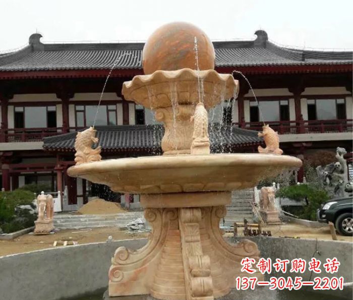 淮安双层风水球喷泉晚霞红石雕