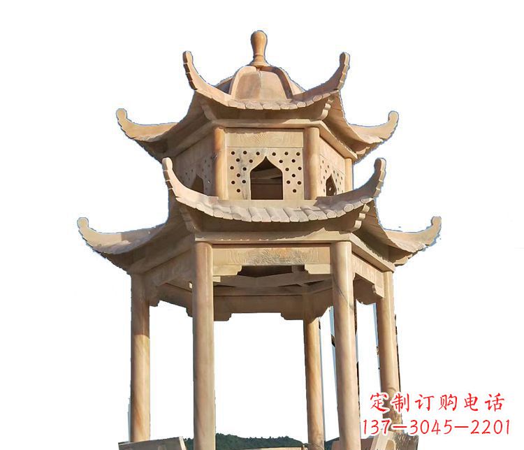 淮安双层晚霞红凉亭石雕 (2)