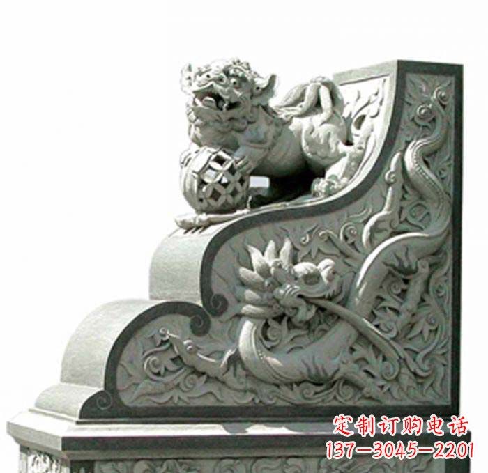 淮安寺庙景观玩绣球狮子石雕门墩