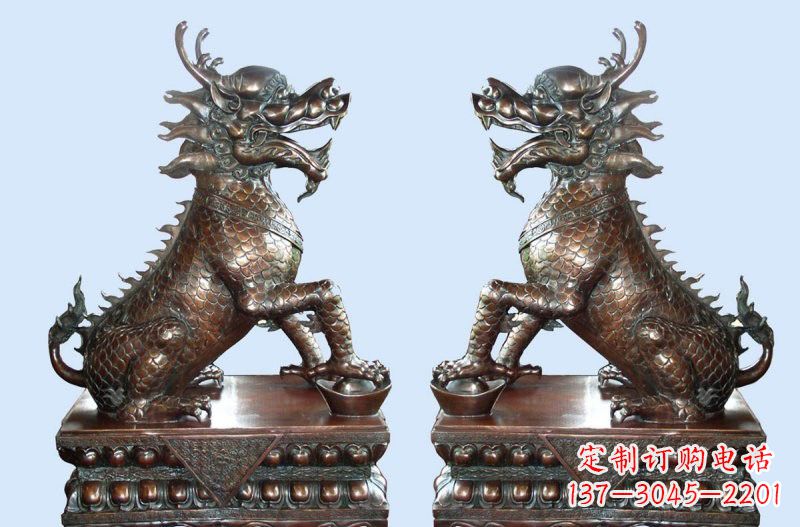 淮安铜雕踩元宝招财麒麟