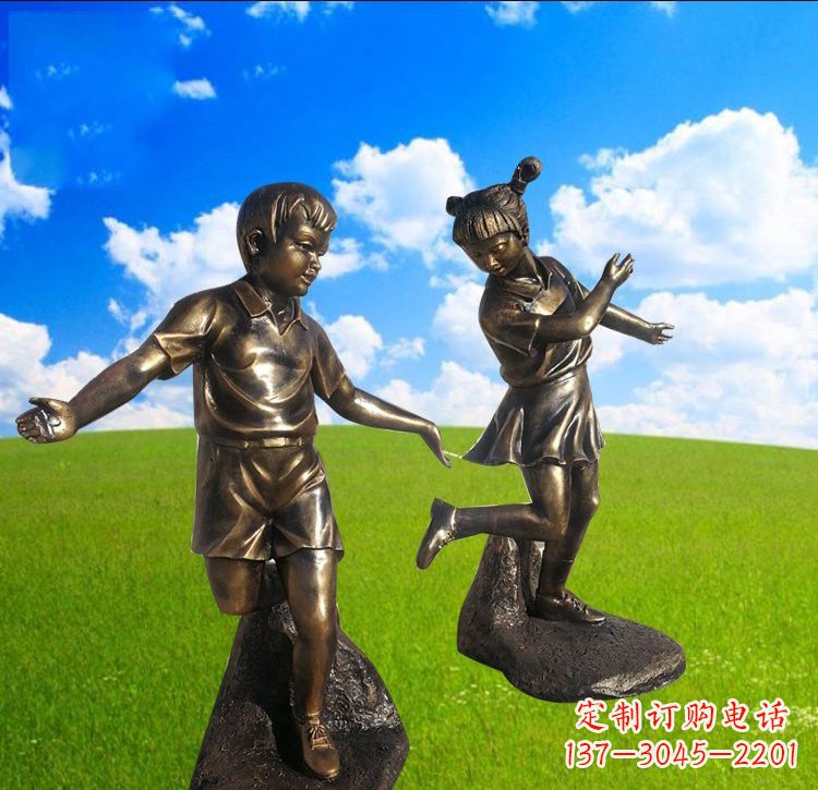 淮安铜雕儿童踢毽子