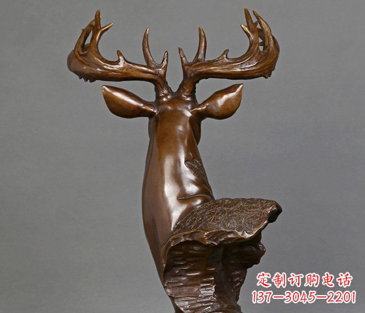 淮安铜雕吉祥招财鹿头雕塑摆件