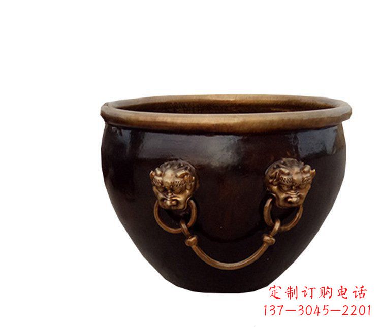 淮安铜雕圆形荷花水缸雕塑 (4)