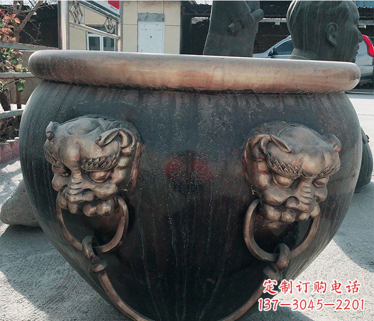 淮安铜雕圆形荷花水缸雕塑 (6)