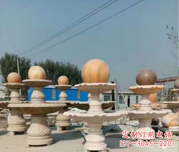淮安晚霞红多层风水球喷泉石雕