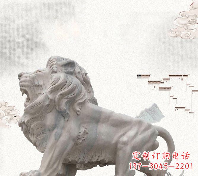 淮安晚霞红公园动物仿真狮子石雕