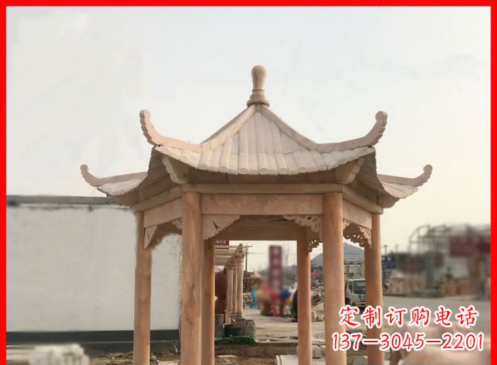 淮安晚霞红公园六角石雕凉亭