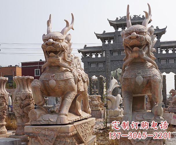 淮安晚霞红瑞兽麒麟石雕 (2)